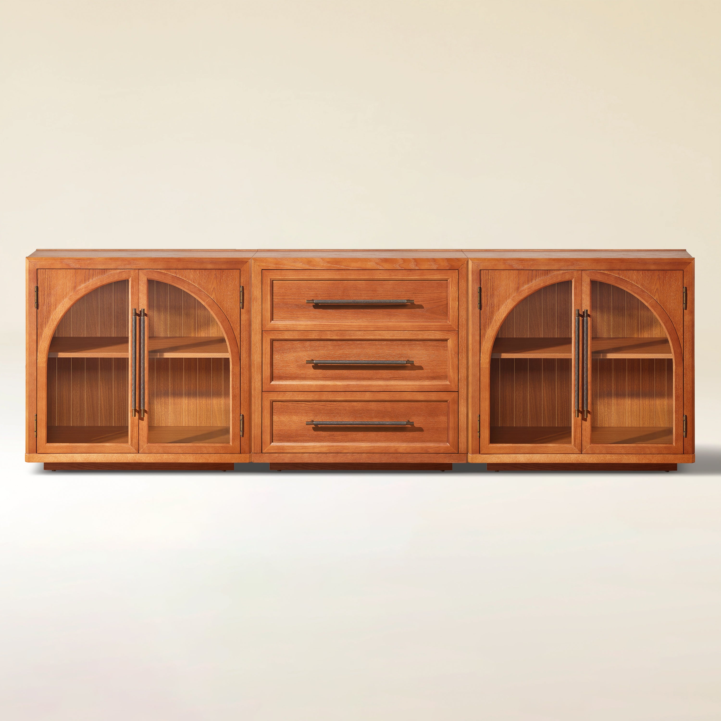 Alvar Arched 94.5″ Oak Modular Media Console(Set of 3)