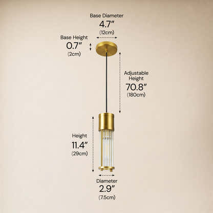 Briar Ribbed Glass Cylinder Pendant 11"H