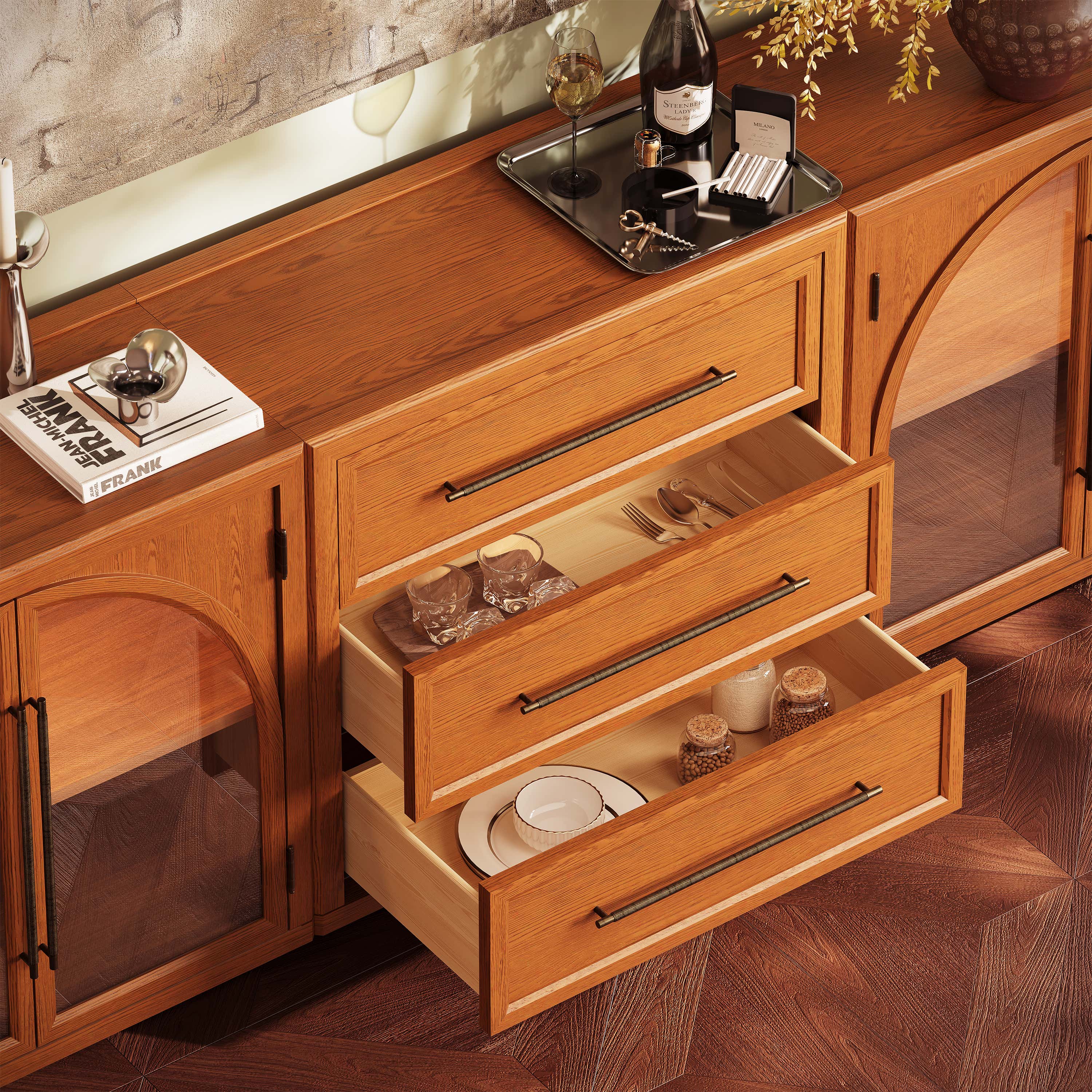 Alvar Arched 94.5″ Oak Modular Media Console(Set of 3)