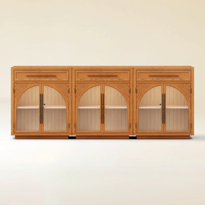 Alvar Arched 96" Oak Sideboard with Drawers(Set of 3)