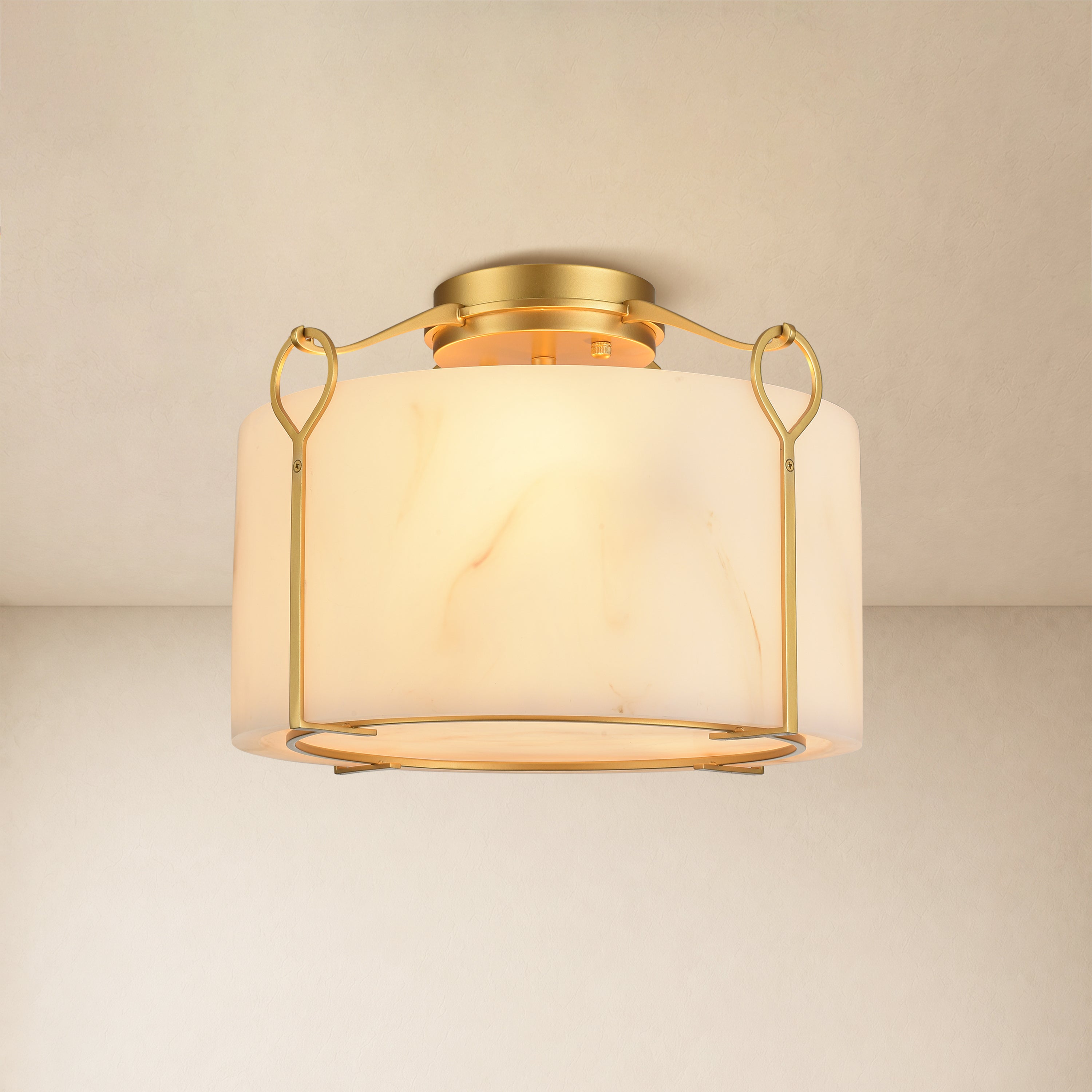 Alora Resin Alabaster Texture Round Flush Mount#Finish_Gold