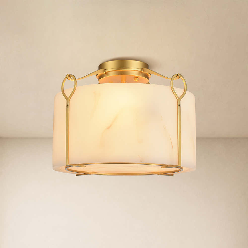 Alora Resin Alabaster Texture Round Flush Mount#Finish_Gold
