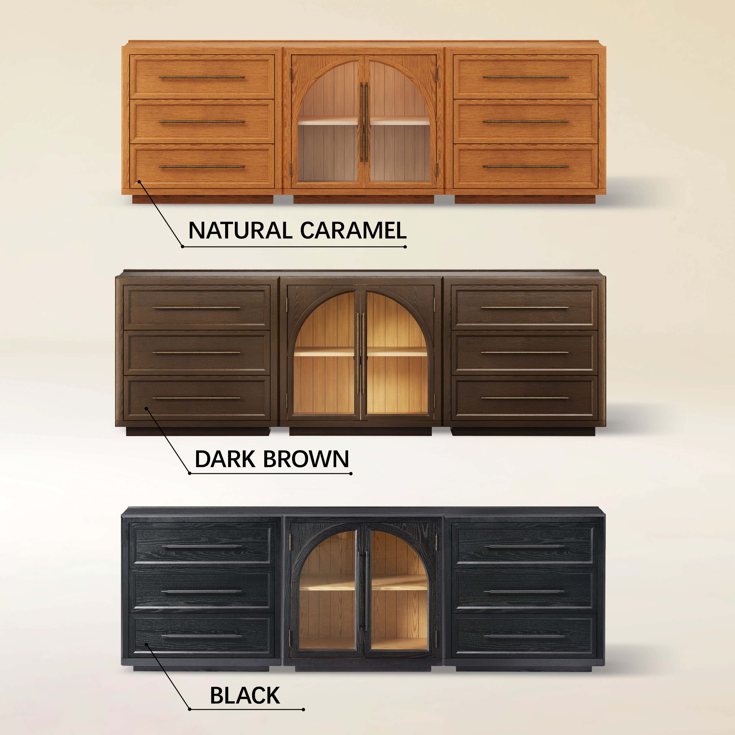 Alvar Arched 94.5″ Oak Modular Media Console(Set of 3)