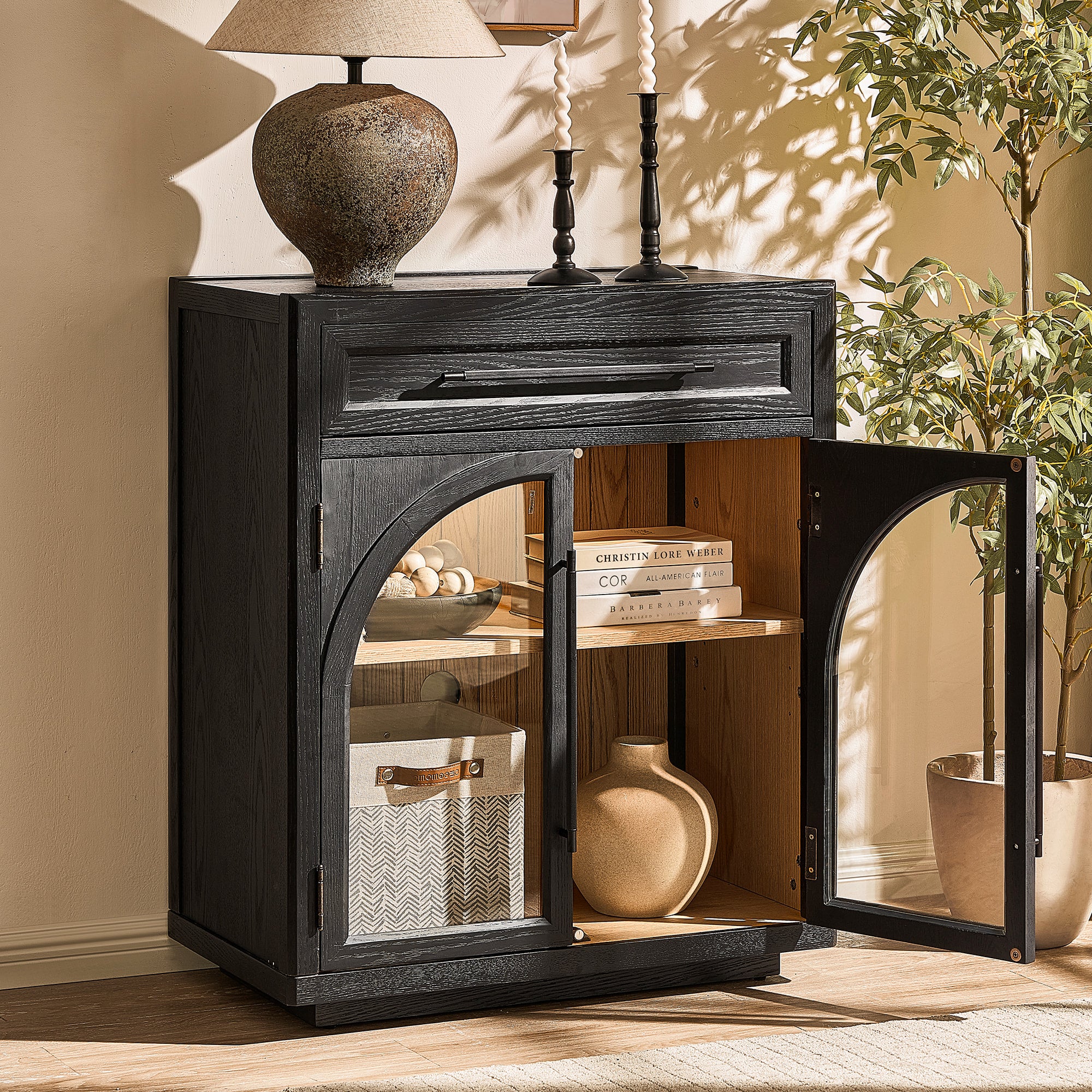 Alvar Arched 32" Oak Storage Cabinet with Drawers