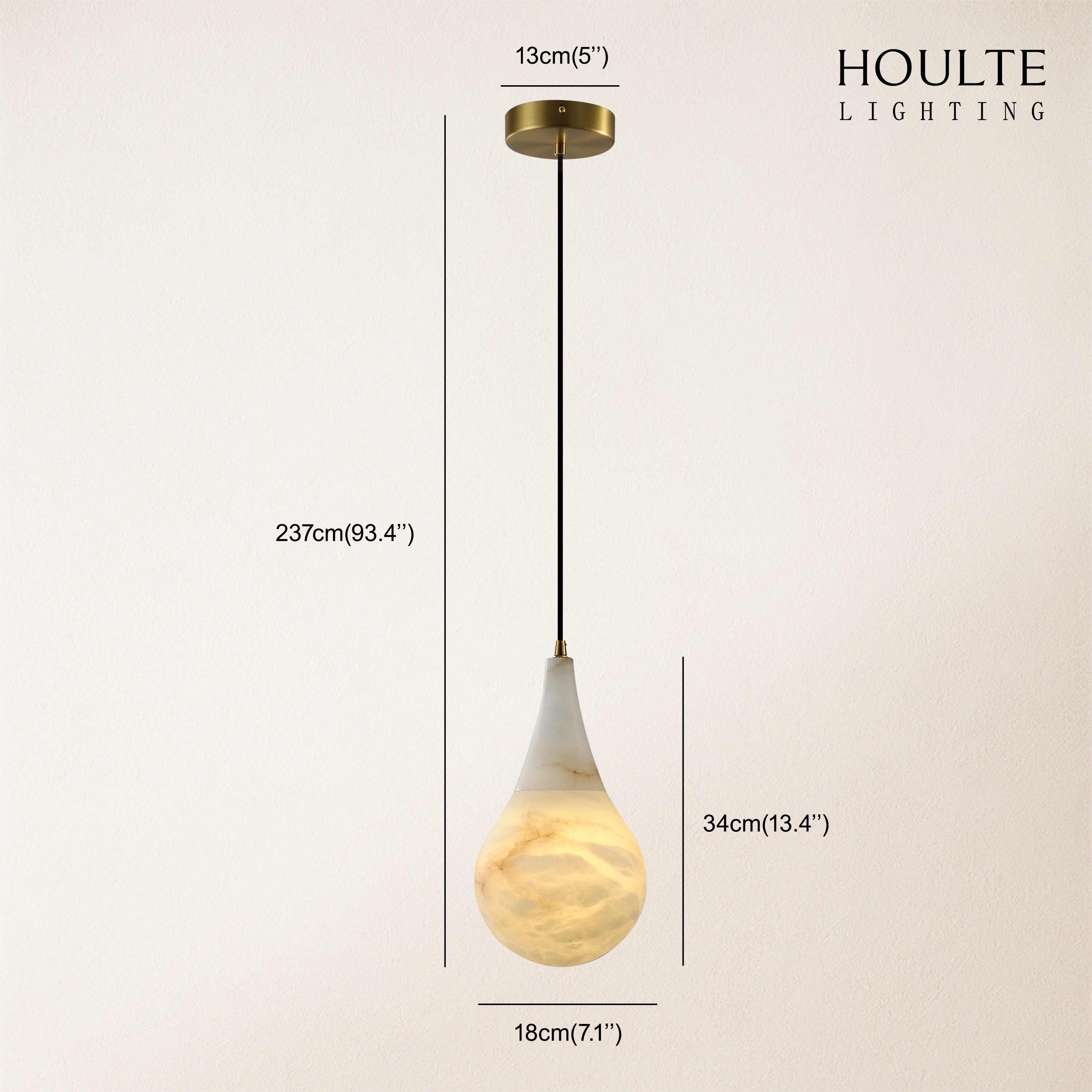 Ares Alabaster Water-Drop Pendant 7"D