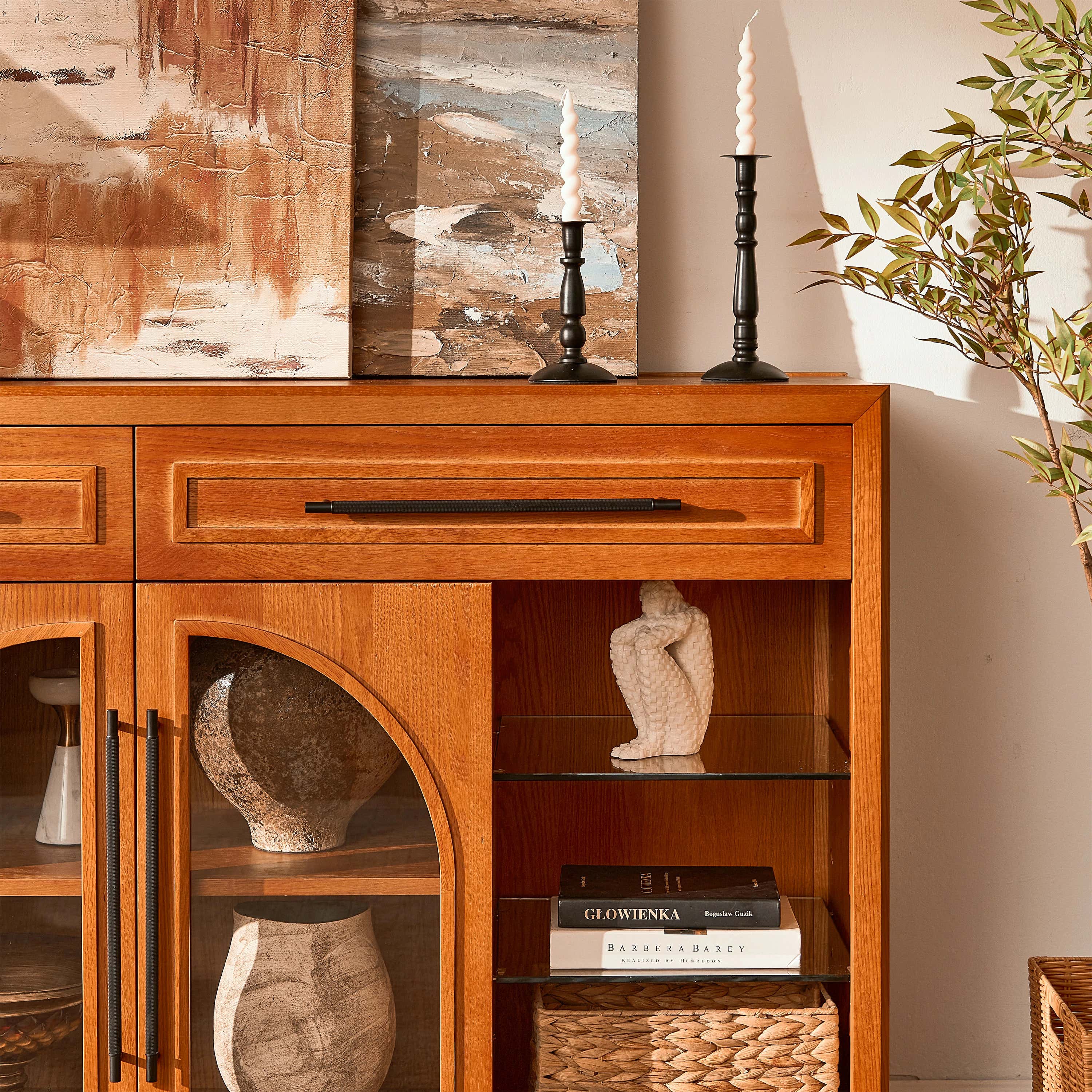 Alvar Oak Arched Glass Sideboard 63"W