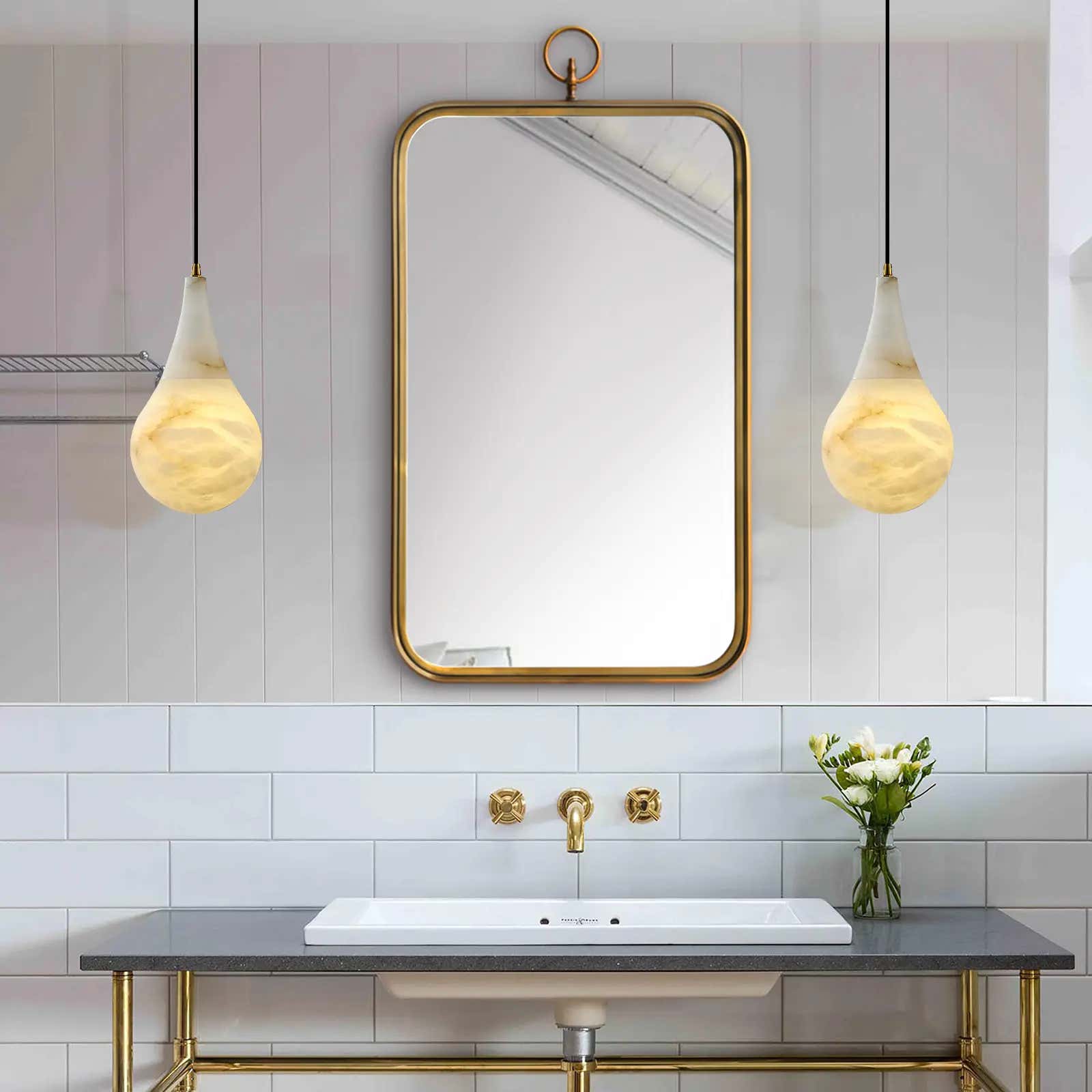 Ares Alabaster Water-Drop Pendant 6"D