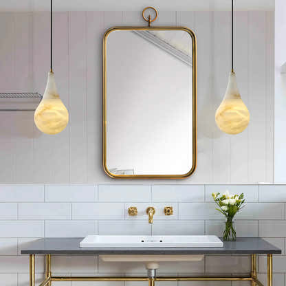 Ares Alabaster Water-Drop Pendant 4"D