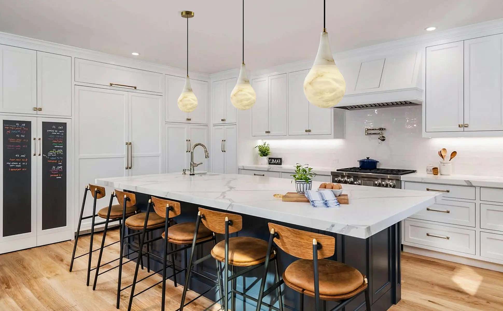 Ares Alabaster Water-Drop Pendant 6"D