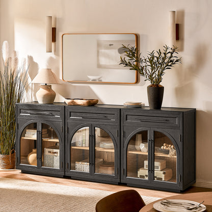 Alvar Arched 96" Oak Sideboard with Drawers(Set of 3)