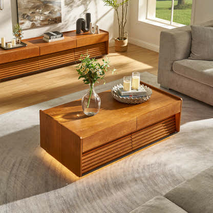 Devon Oak Media Console  And Coffee Table Set