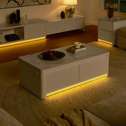 Celia Burnt Stone Media Console And Coffee Table Set