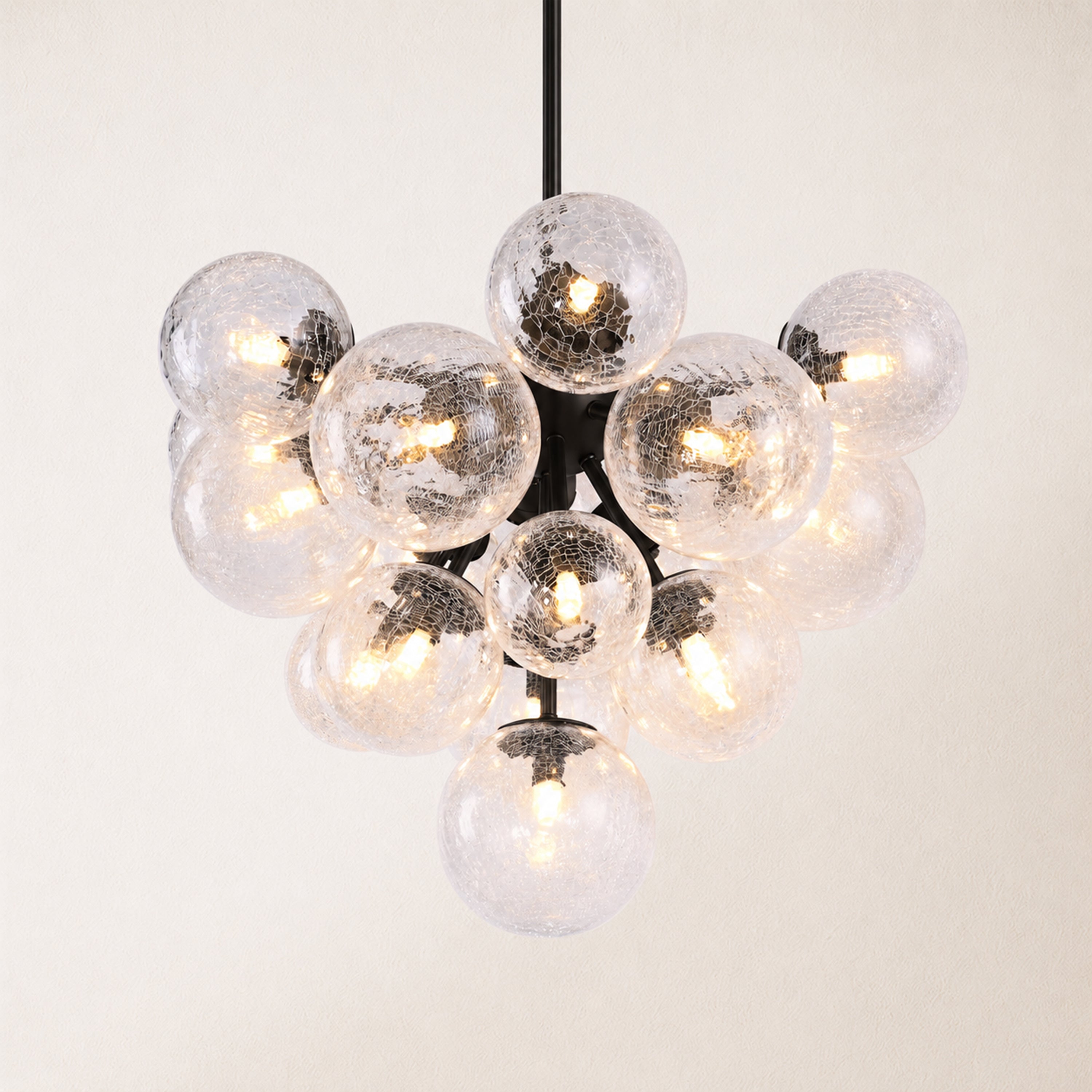 Elowen Crackled Glass Cluster Round Chandelier#Finish_Black
