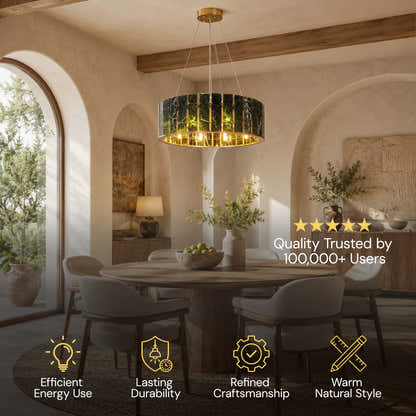 Pietra Green Marble Drum Chandelier 23.6" 31.4"D