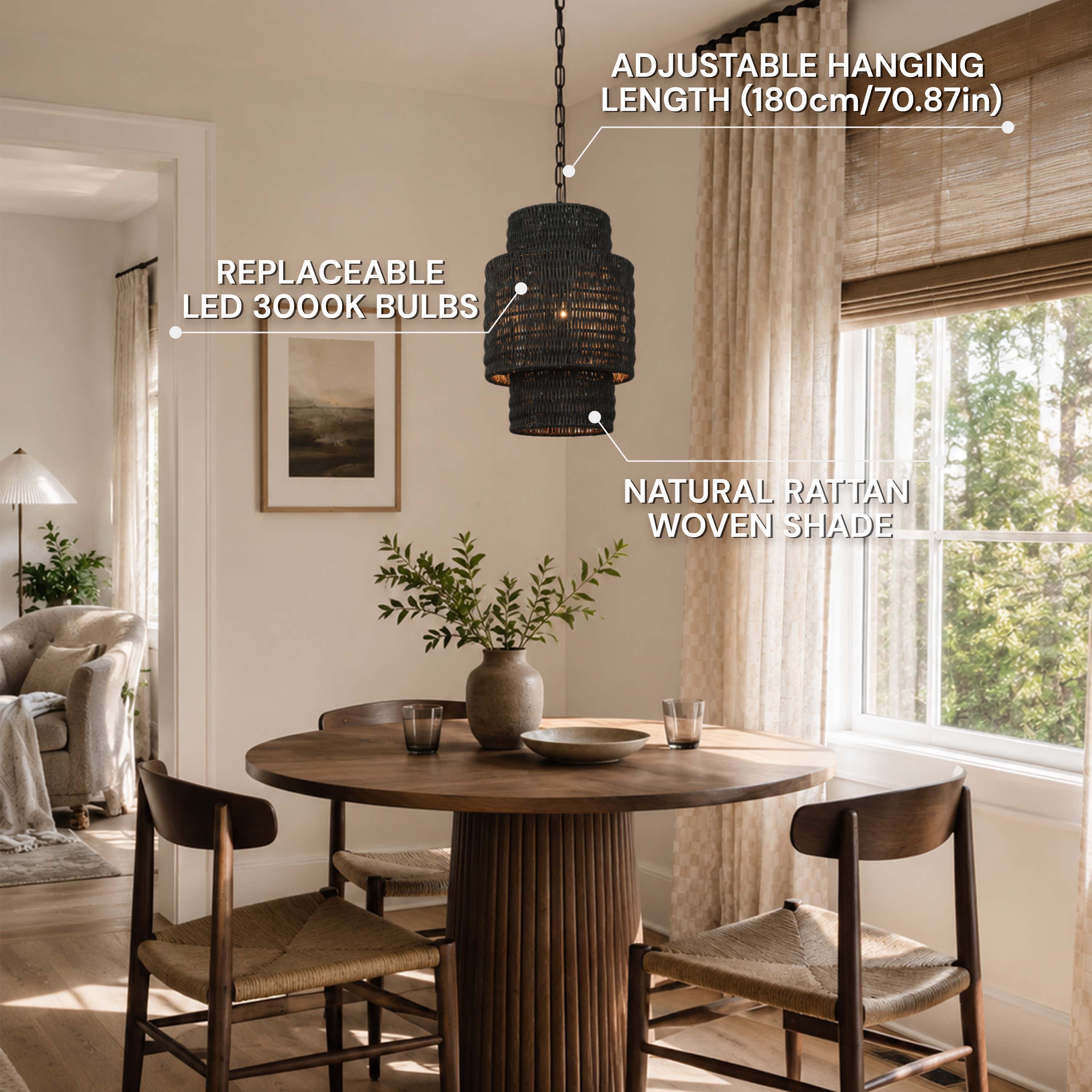 Cavana Rattan Round Pendant 9"D