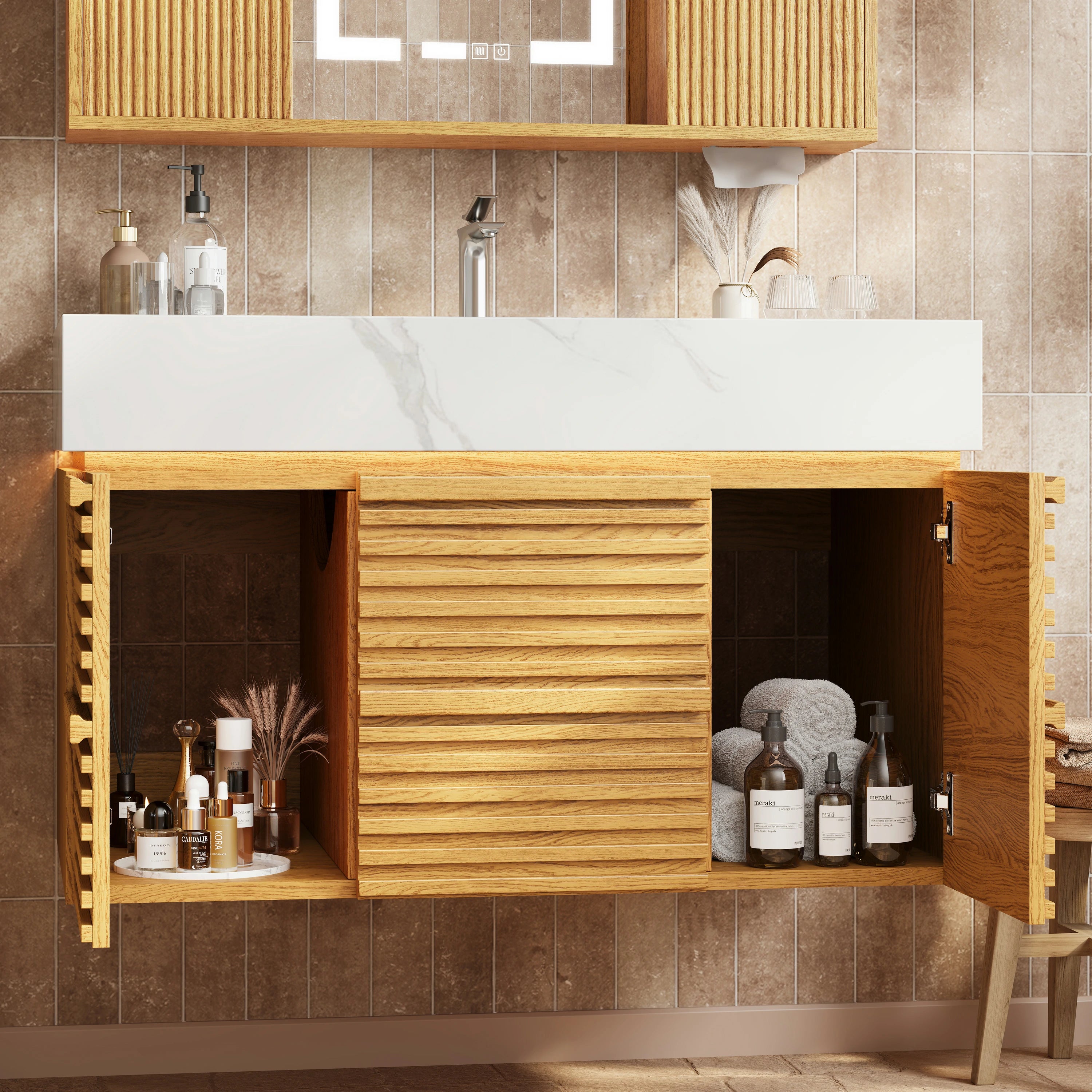 Isla Oak Bathroom Wall Mirror And Vanity Set