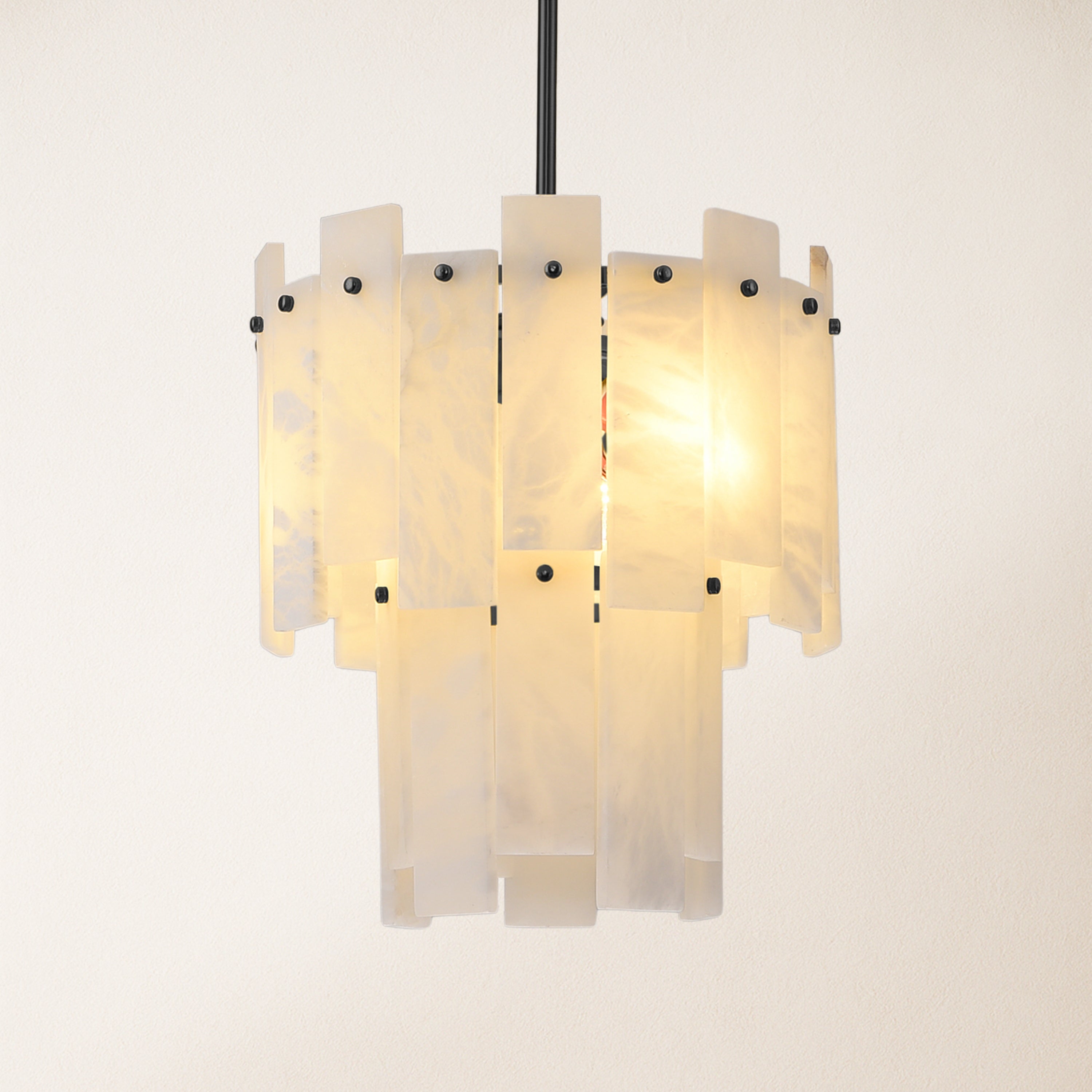 Nivislight Alabaster 2-Tier Round Pendant 13"