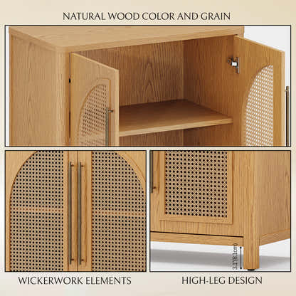 Arden Cane 32“ Oak Storage Cabinet
