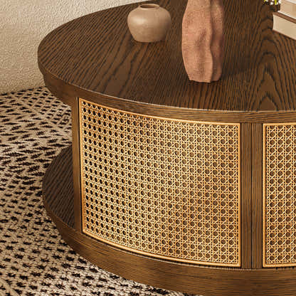 Harlow Round Oak & Rattan Drum Coffee Table