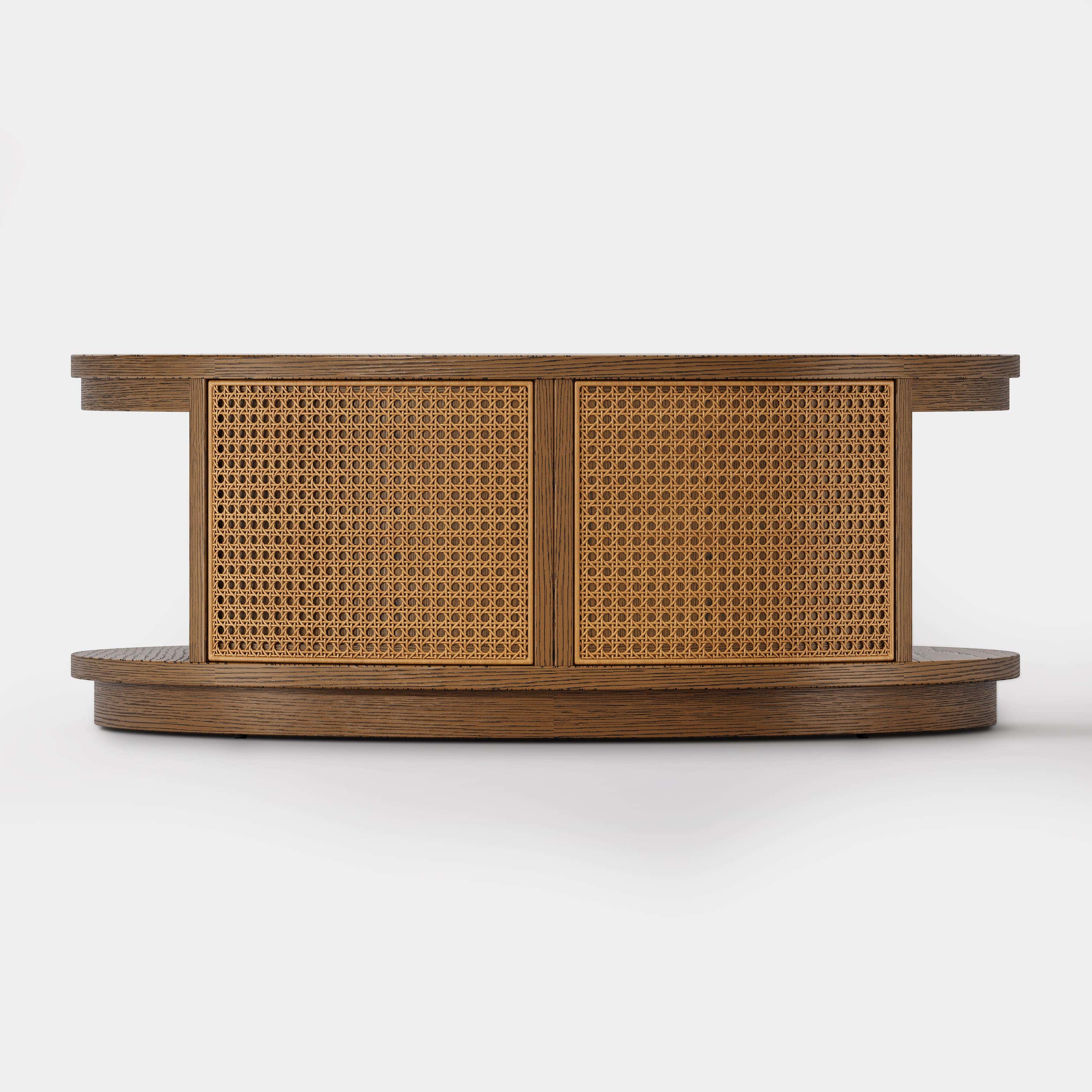 Harlow Round Oak & Rattan Drum Coffee Table