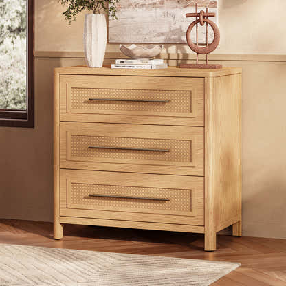 Arden Cane 32" Oak 3-Drawer Chest