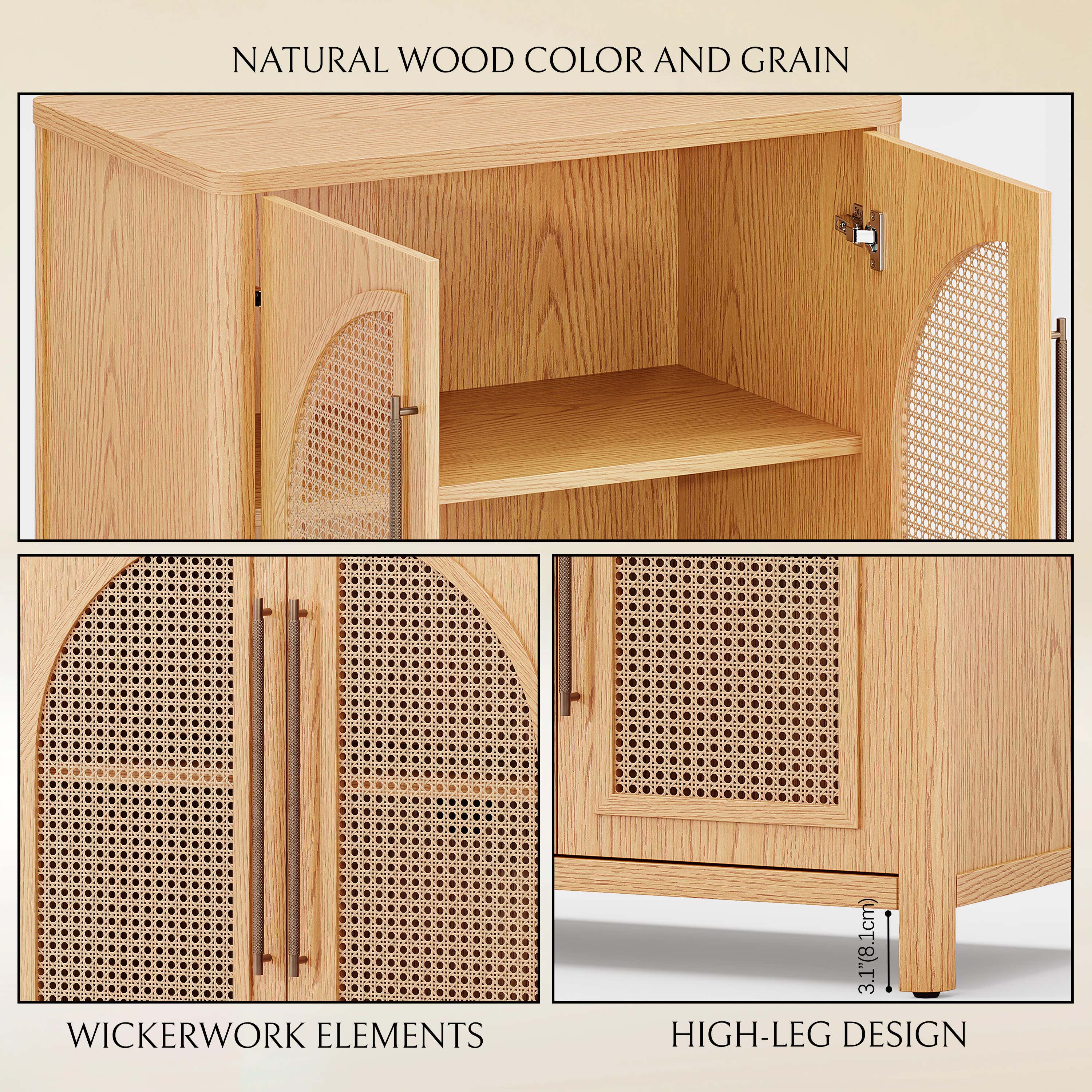 Arden Cane 94.5″ Oak Modular Media Console(Set of 3)