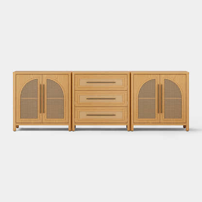 Arden Cane 94.5″ Oak Modular Media Console(Set of 3)