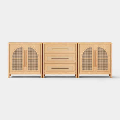 Arden Cane 94.5″ Oak Modular Media Console(Set of 3)