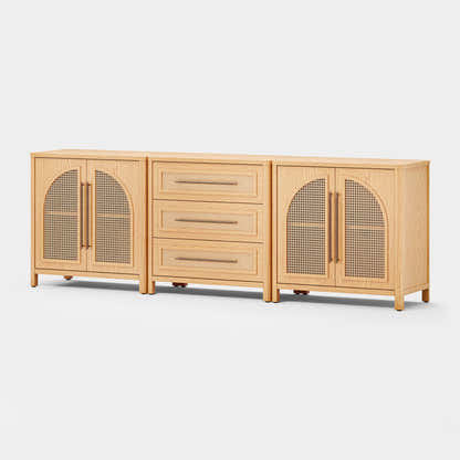 Arden Cane 94.5″ Oak Modular Media Console(Set of 3)