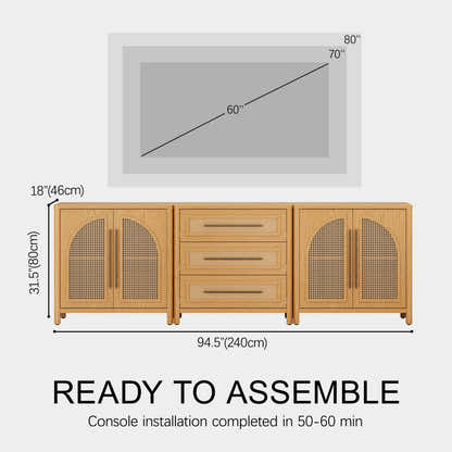 Arden Cane 94.5″ Oak Modular Media Console(Set of 3)