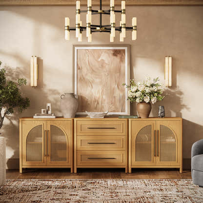 Arden Cane 94.5″ Oak Modular Media Console(Set of 3)
