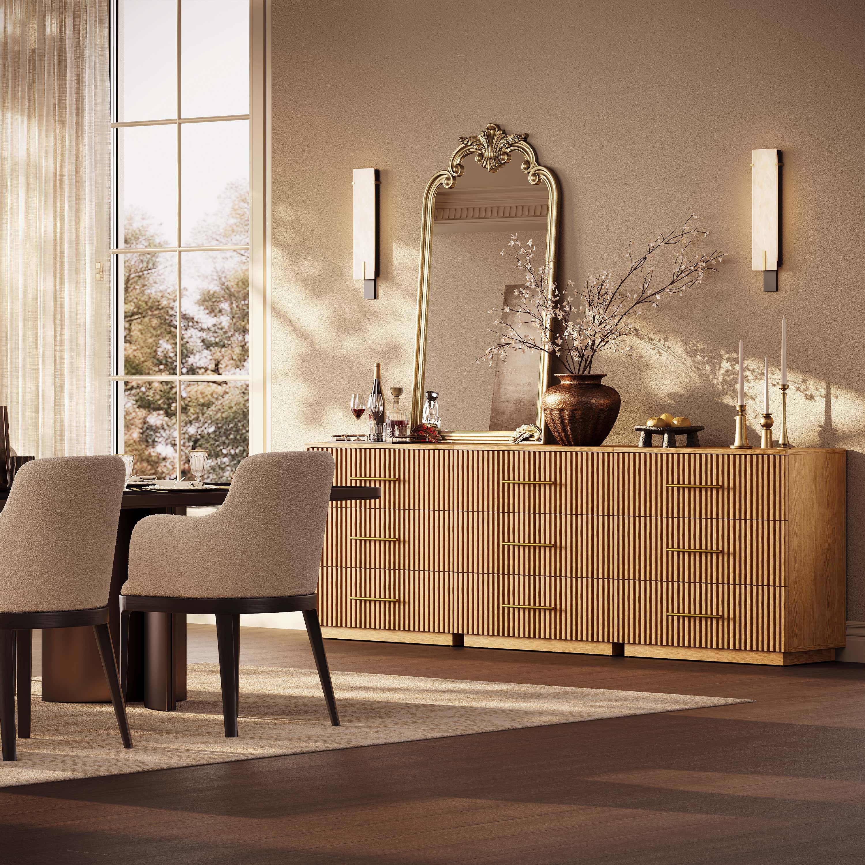 Holt 95" Oak 9-Drawer Chest(Set of 3)