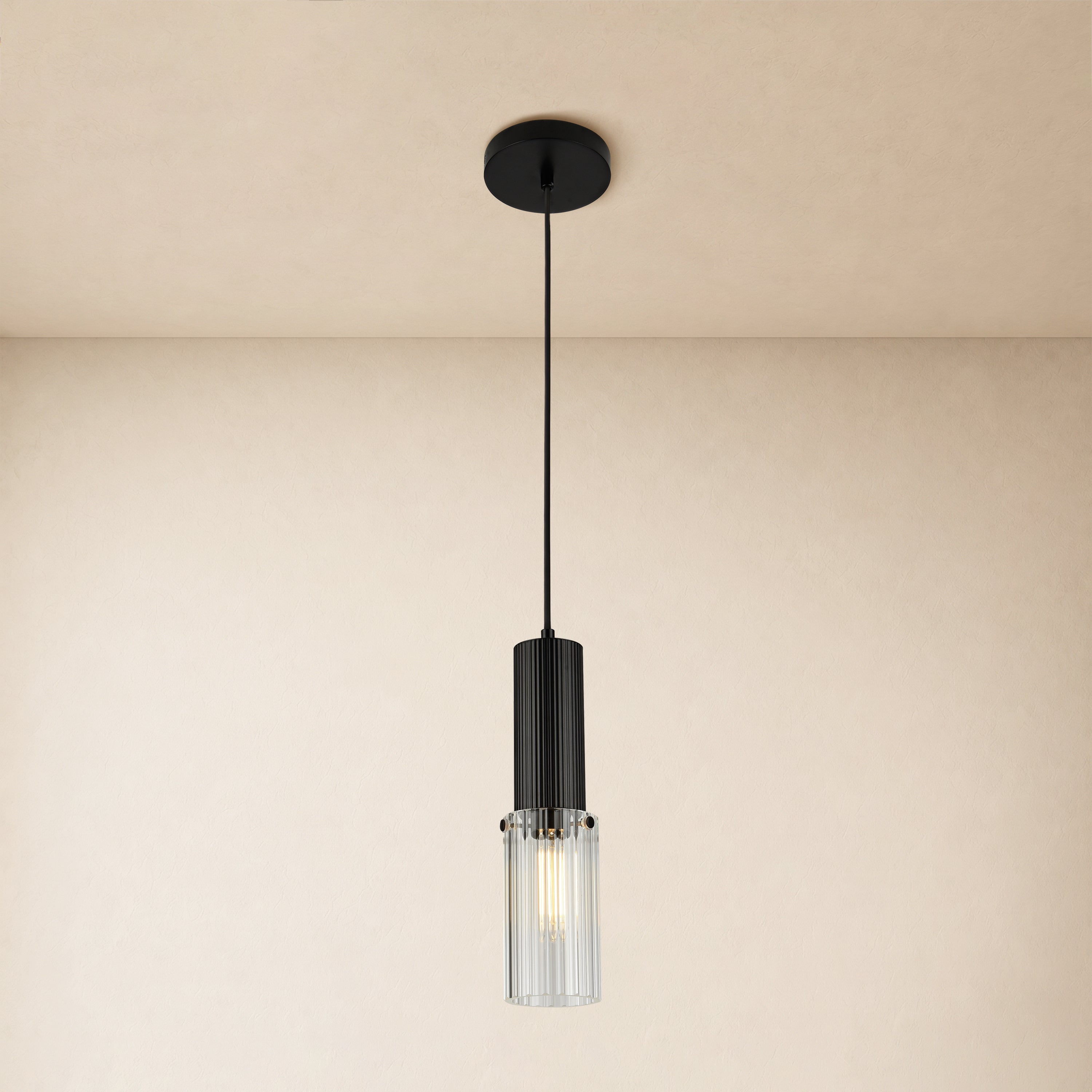 Briar Ribbed Glass Cylinder Pendant 12