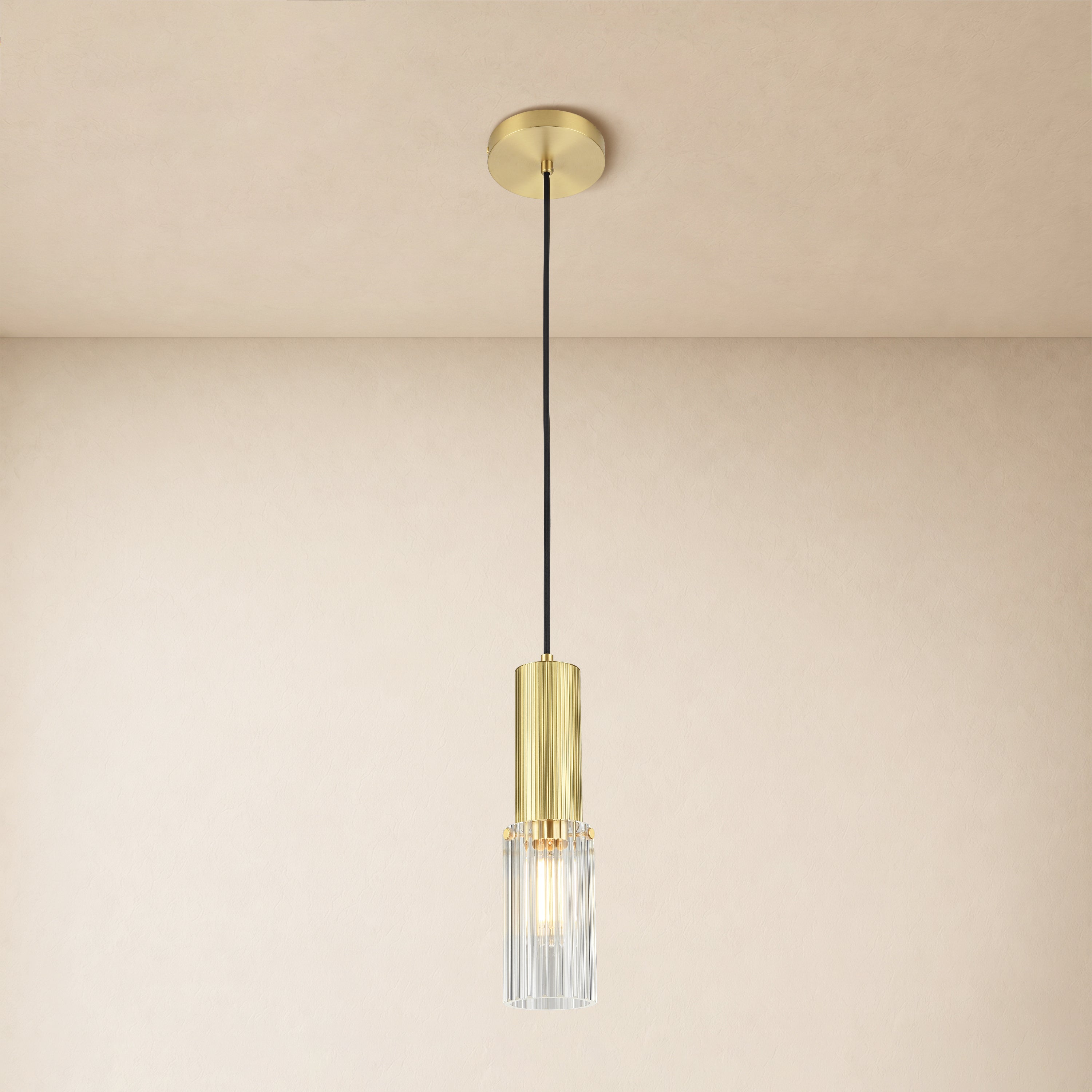 Briar Ribbed Glass Cylinder Pendant 12