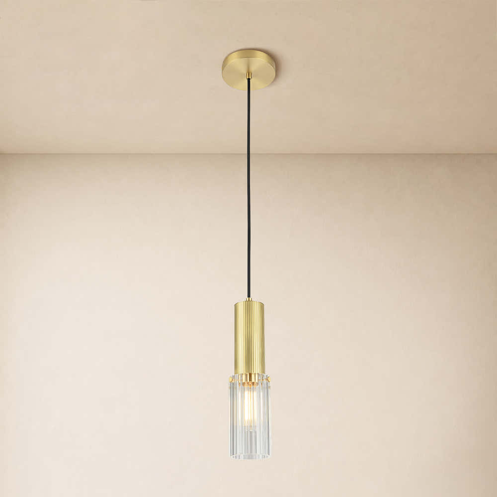 Briar Ribbed Glass Cylinder Pendant 12"H