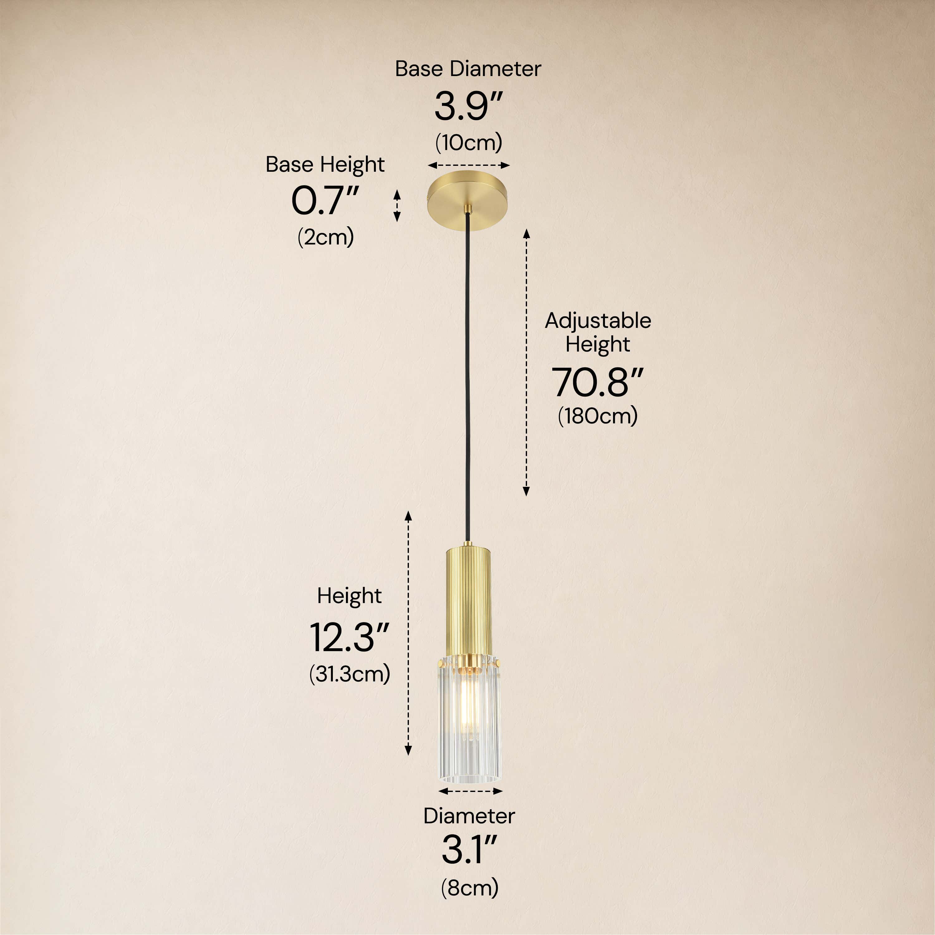Briar Ribbed Glass Cylinder Pendant 12"H