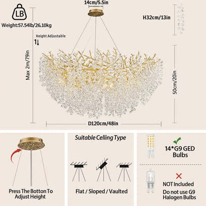 Lustre Branches Round Chandelier 48"D