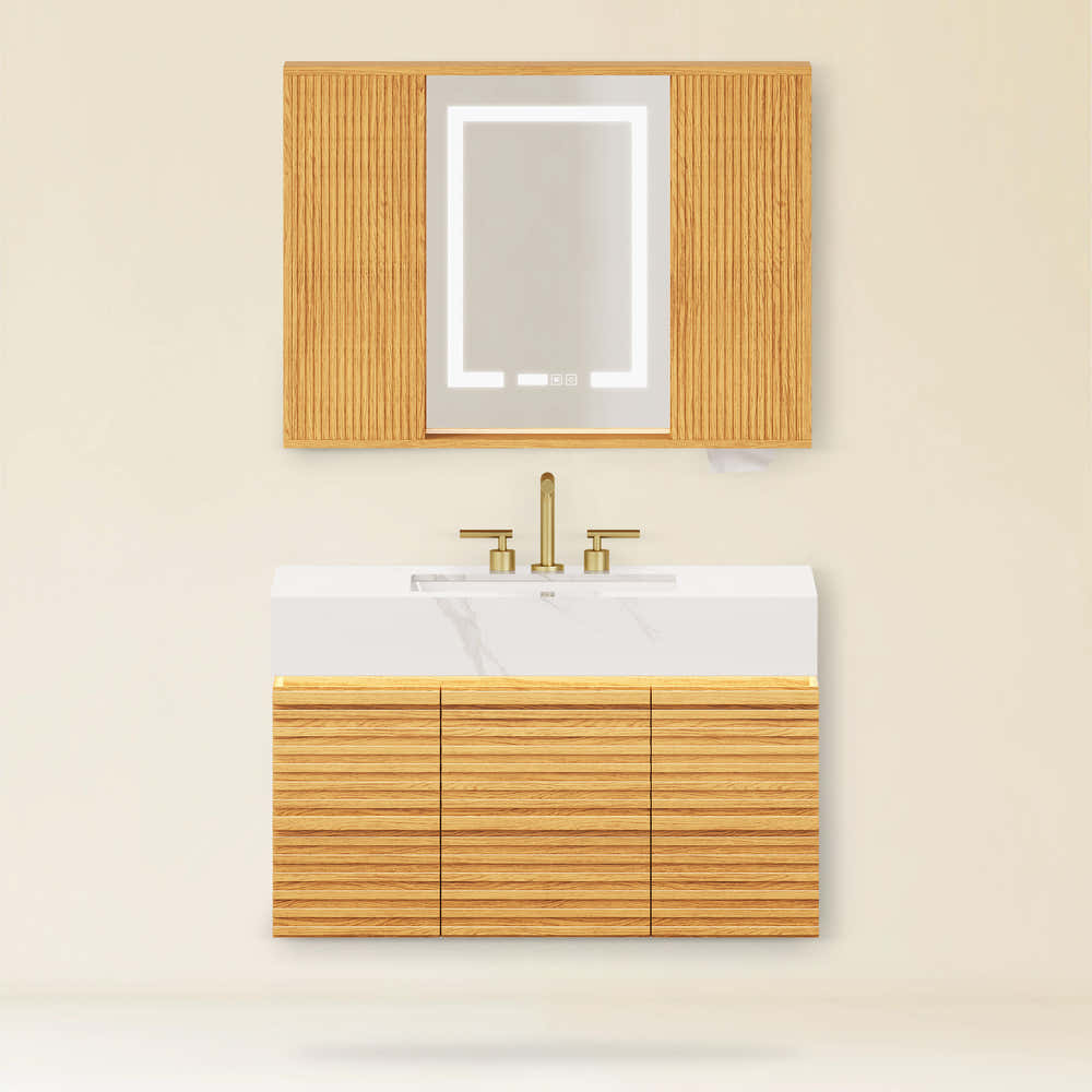 Isla Oak Bathroom Wall Mirror And Vanity Set