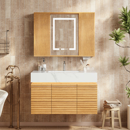 Isla Oak Bathroom Wall Mirror And Vanity Set