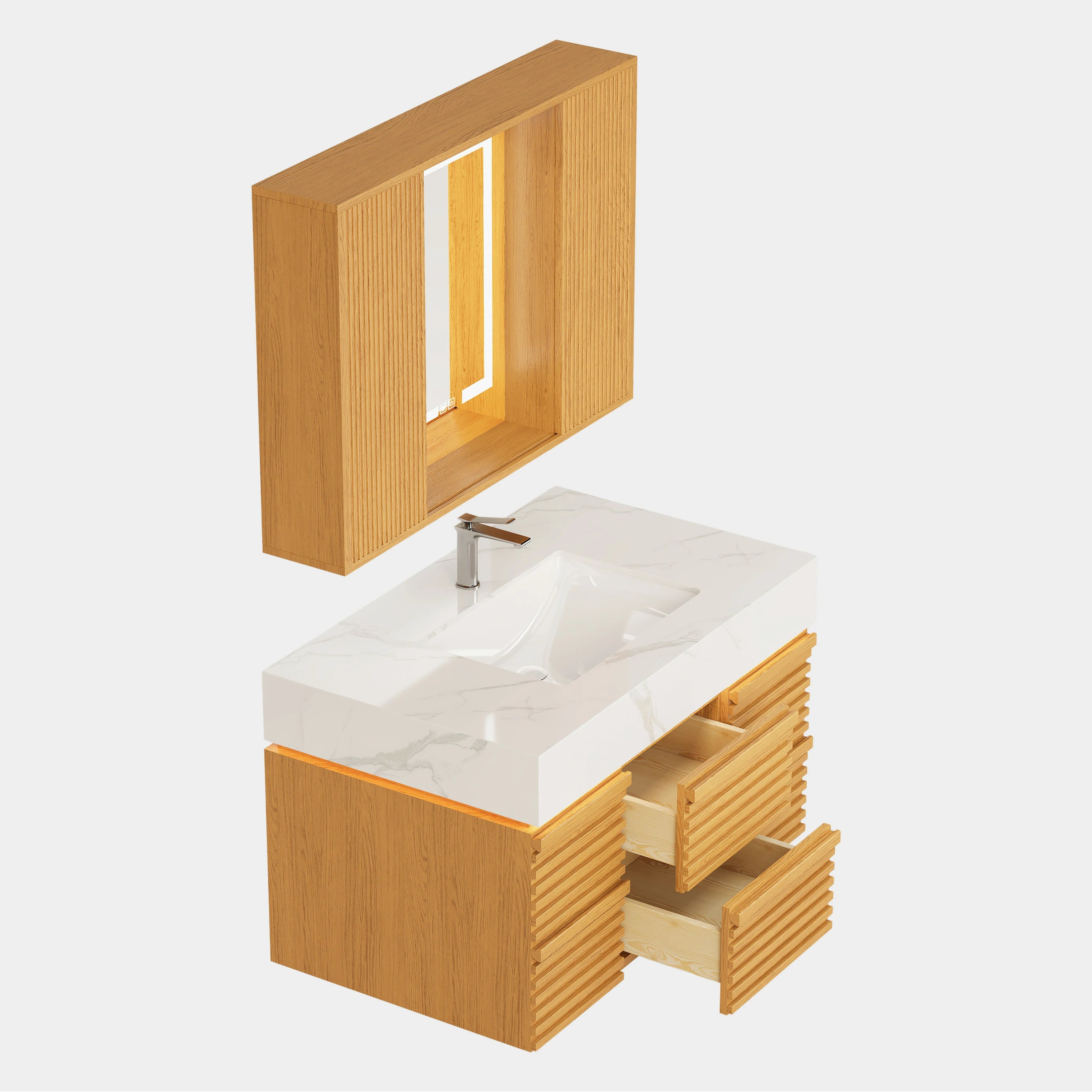 Isla Oak Bathroom Wall Mirror And Vanity Set