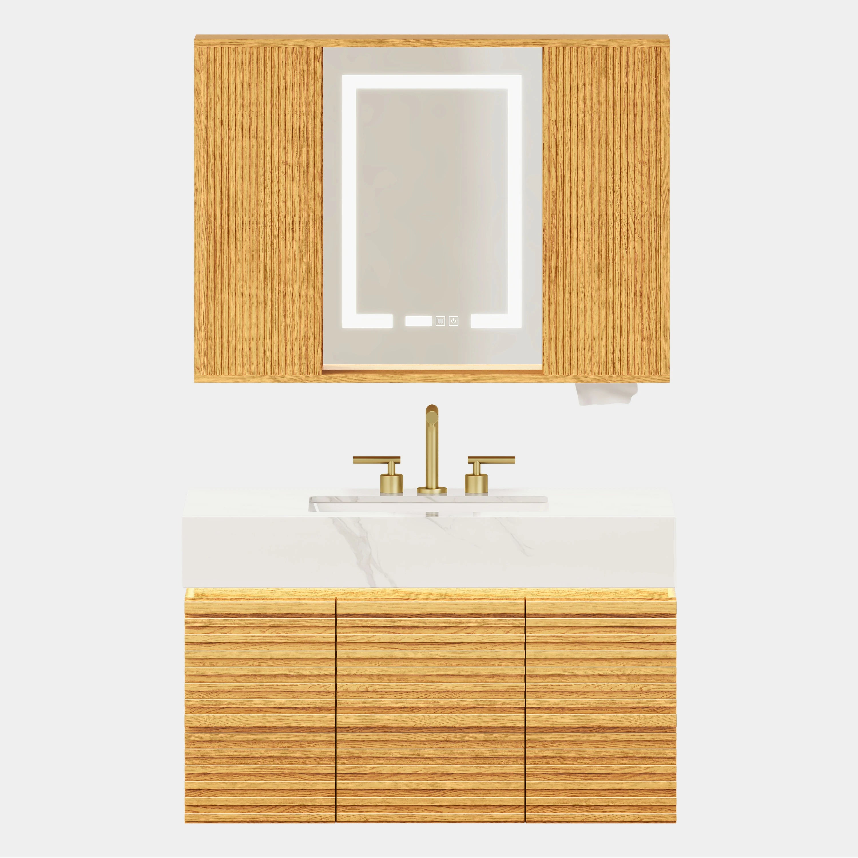 Isla Oak Bathroom Wall Mirror And Vanity Set