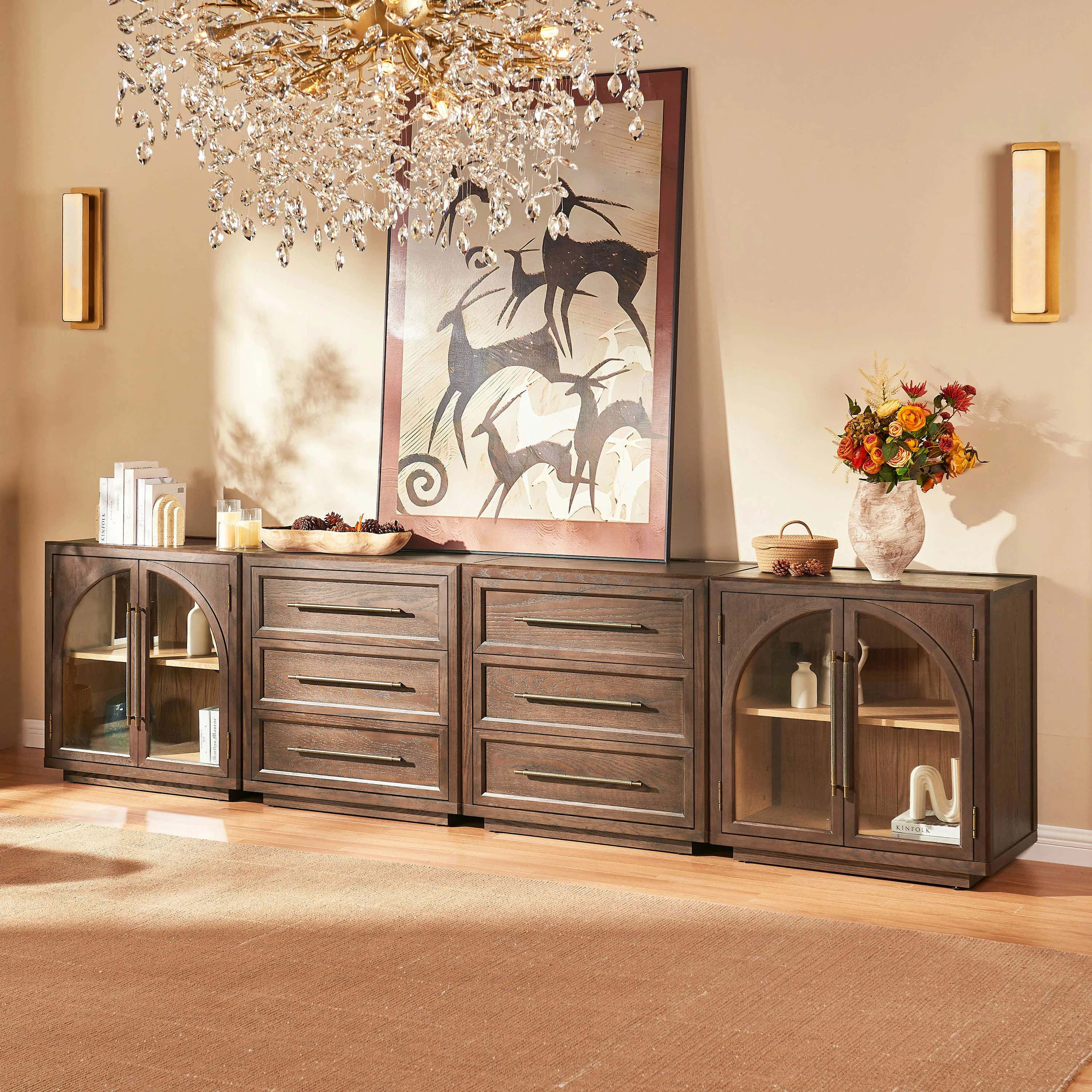 Alvar Arched 126″ Oak Modular Media Console(Set of 4)