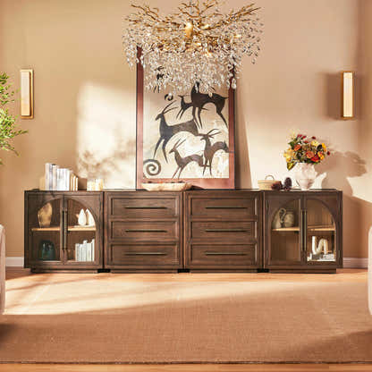 Alvar Arched 126″ Oak Modular Media Console(Set of 4)