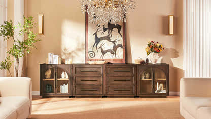 Alvar Arched 126″ Oak Modular Media Console(Set of 4)