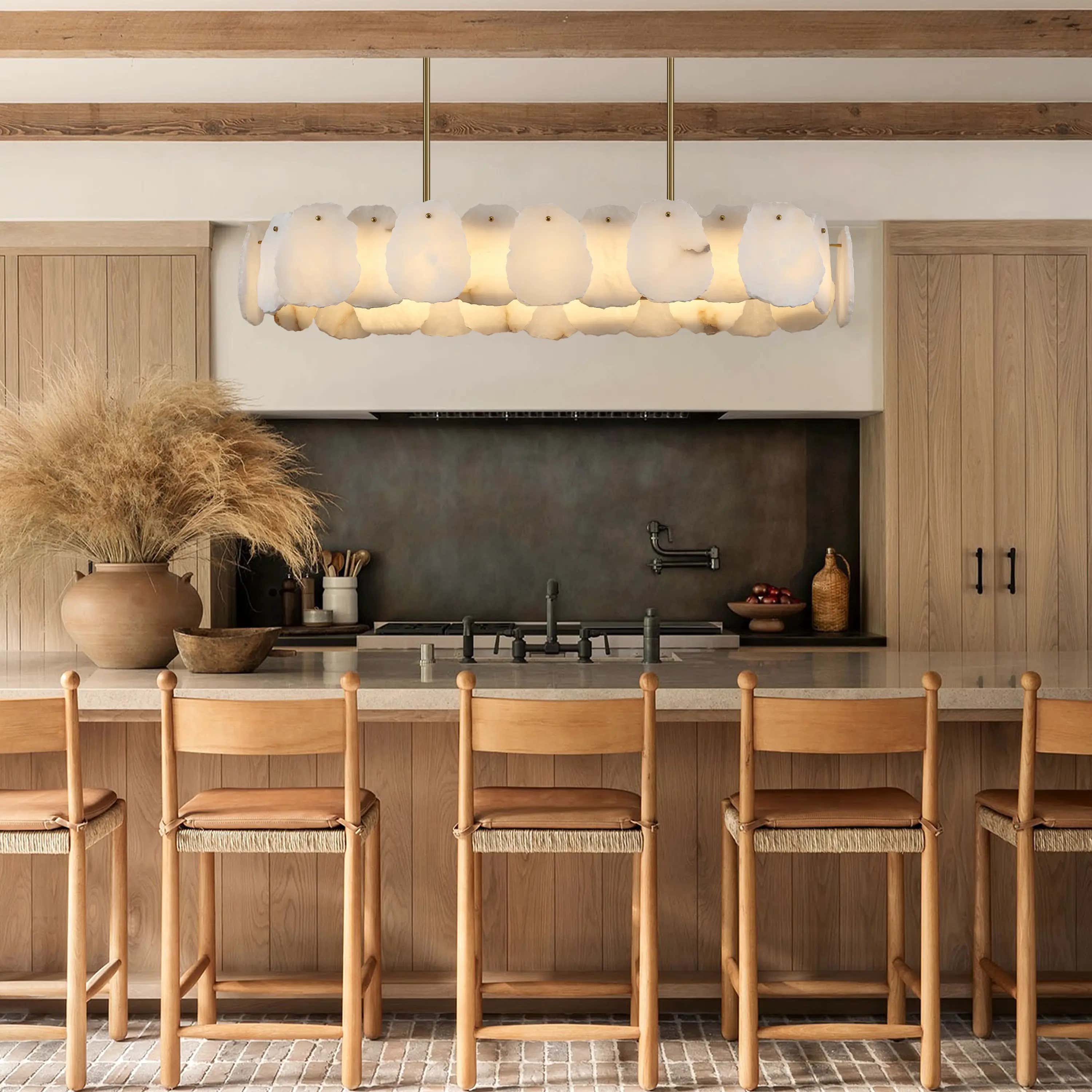 Moira Alabaster Oval Chandelier 43"W#Finish_Gold