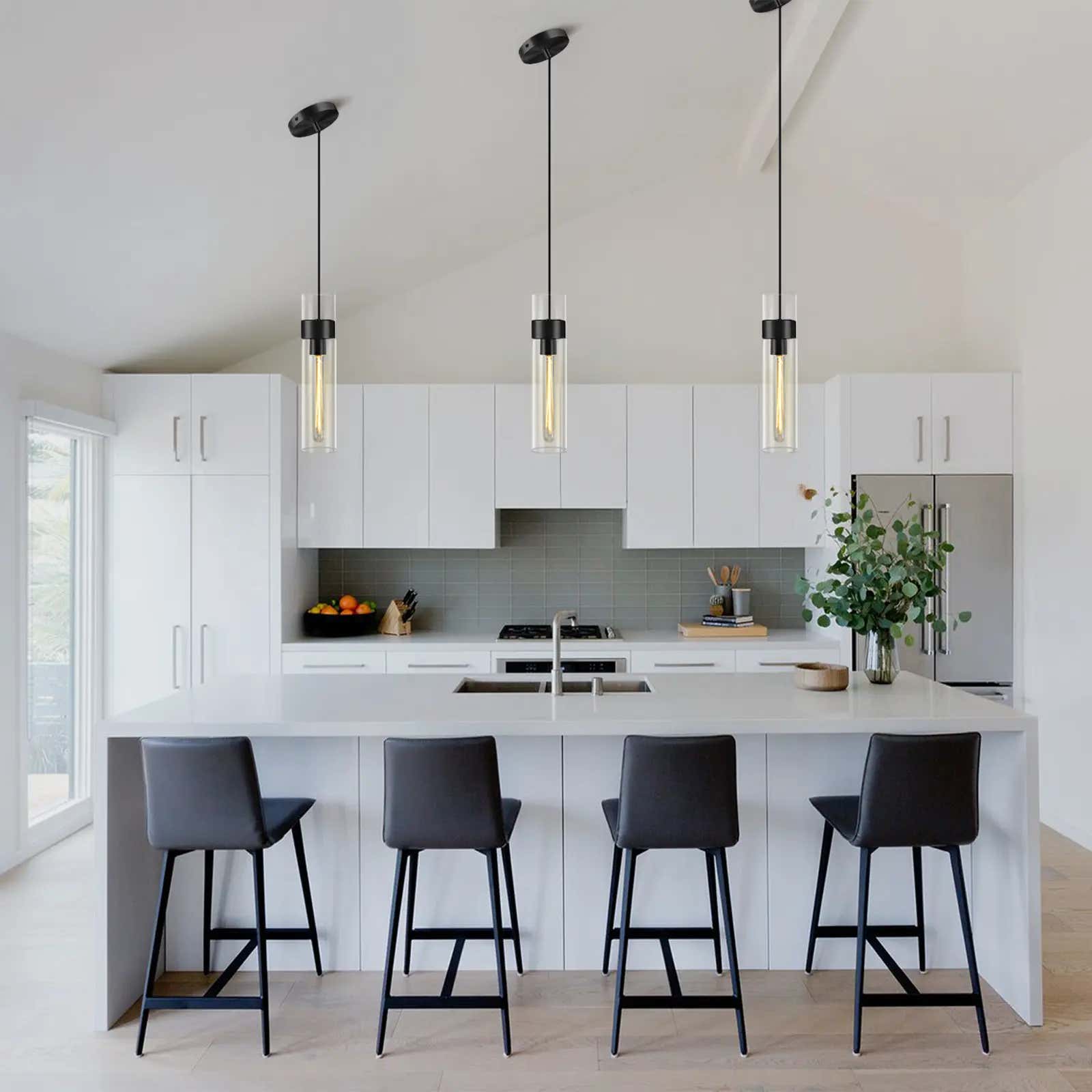 Cylora Glass Tube Pendant 4"H#Finish_Black