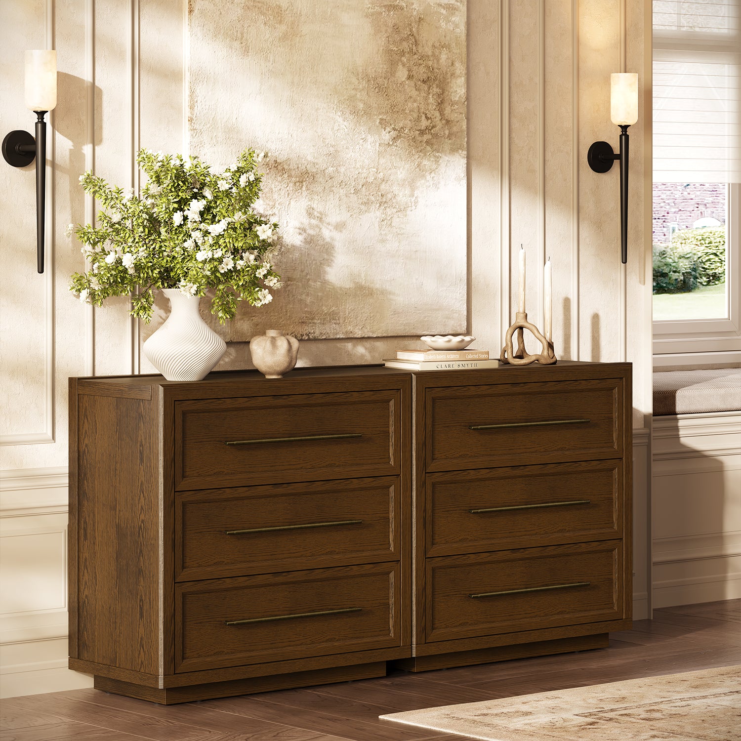 Alvar 63″ Oak 6-Drawer Chest(Set of 2)