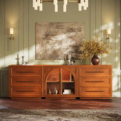 Alvar Arched 94.5″ Oak Modular Media Console(Set of 3)