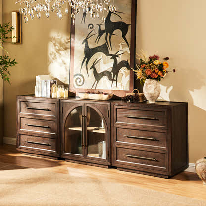 Alvar Arched 94.5″ Oak Modular Media Console(Set of 3)