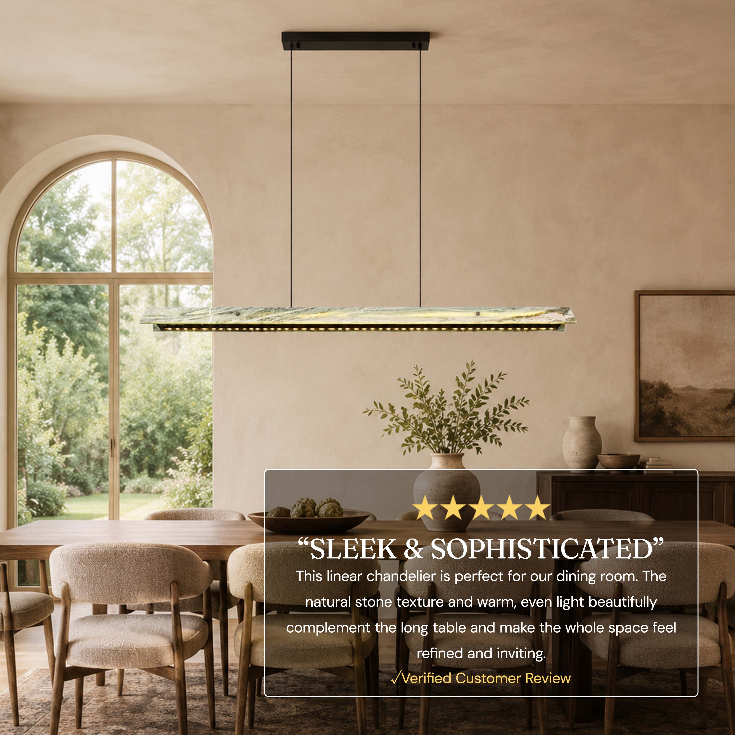 Pietra Green Marble Linear Chandelier 31.4"D